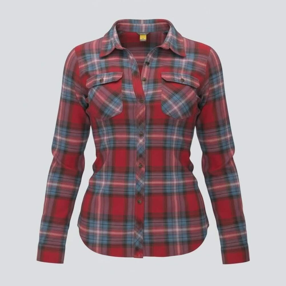 Eddie Bauer Red Blue Plaid Women's Large Button Down Shirt Long Sleeve